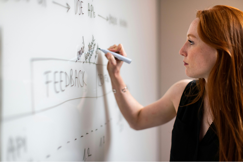 HR woman writing on board