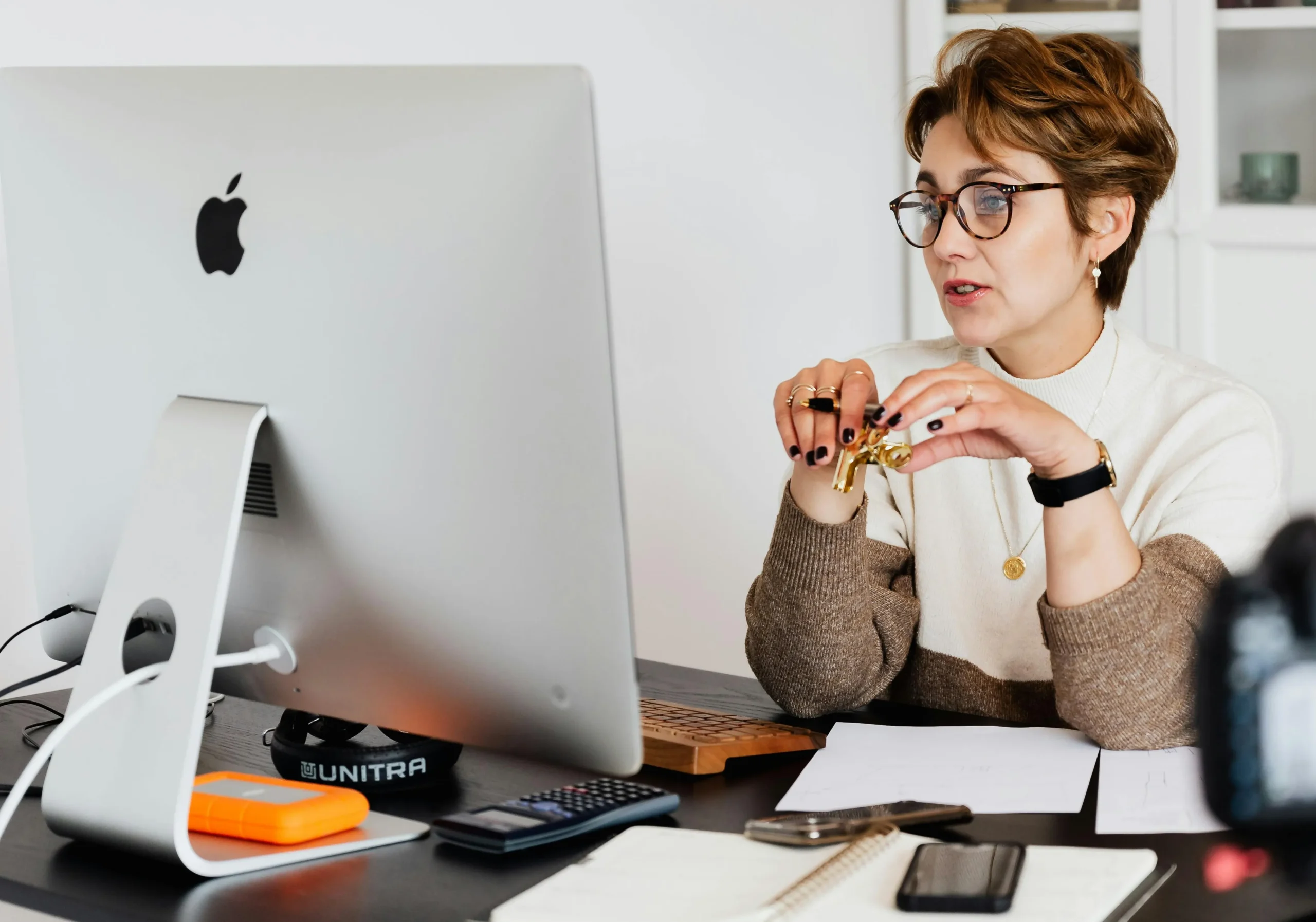Female professional conducting a meeting via video call